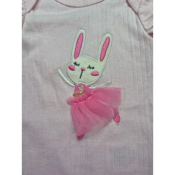 Baby Girls Outfit Set 3M Pink Bunny Romper Blue Knit Ruffle Dres Fits Up To 12M - Picture 8 of 8